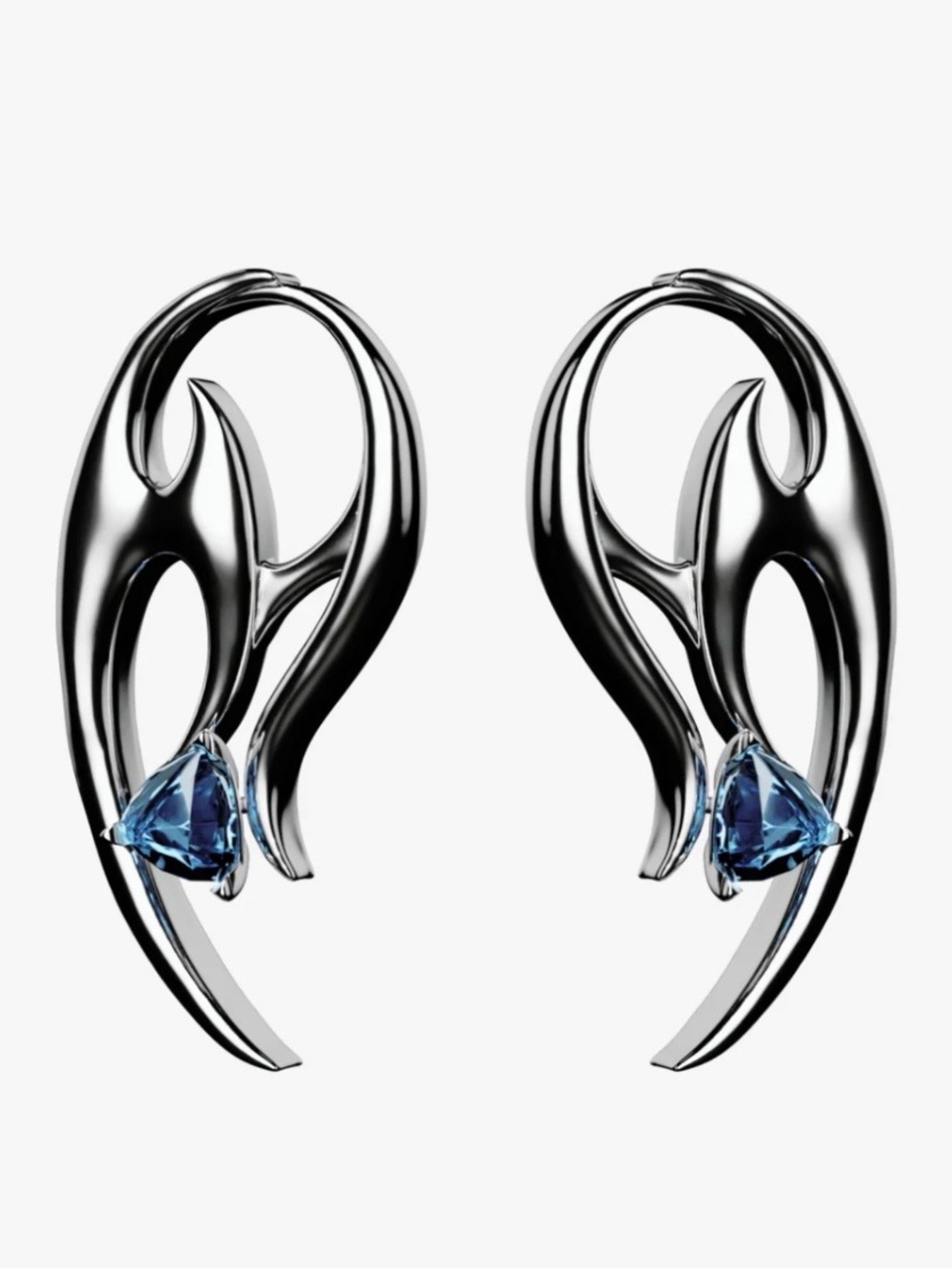 Sterling Silver European Blue Crystal Curved Stud Earrings 77 Industry